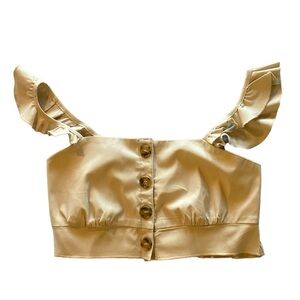 Hey Babe Adorable Ruffled Tan Buttons Top Shirt. Size M. Excellent Condition!
